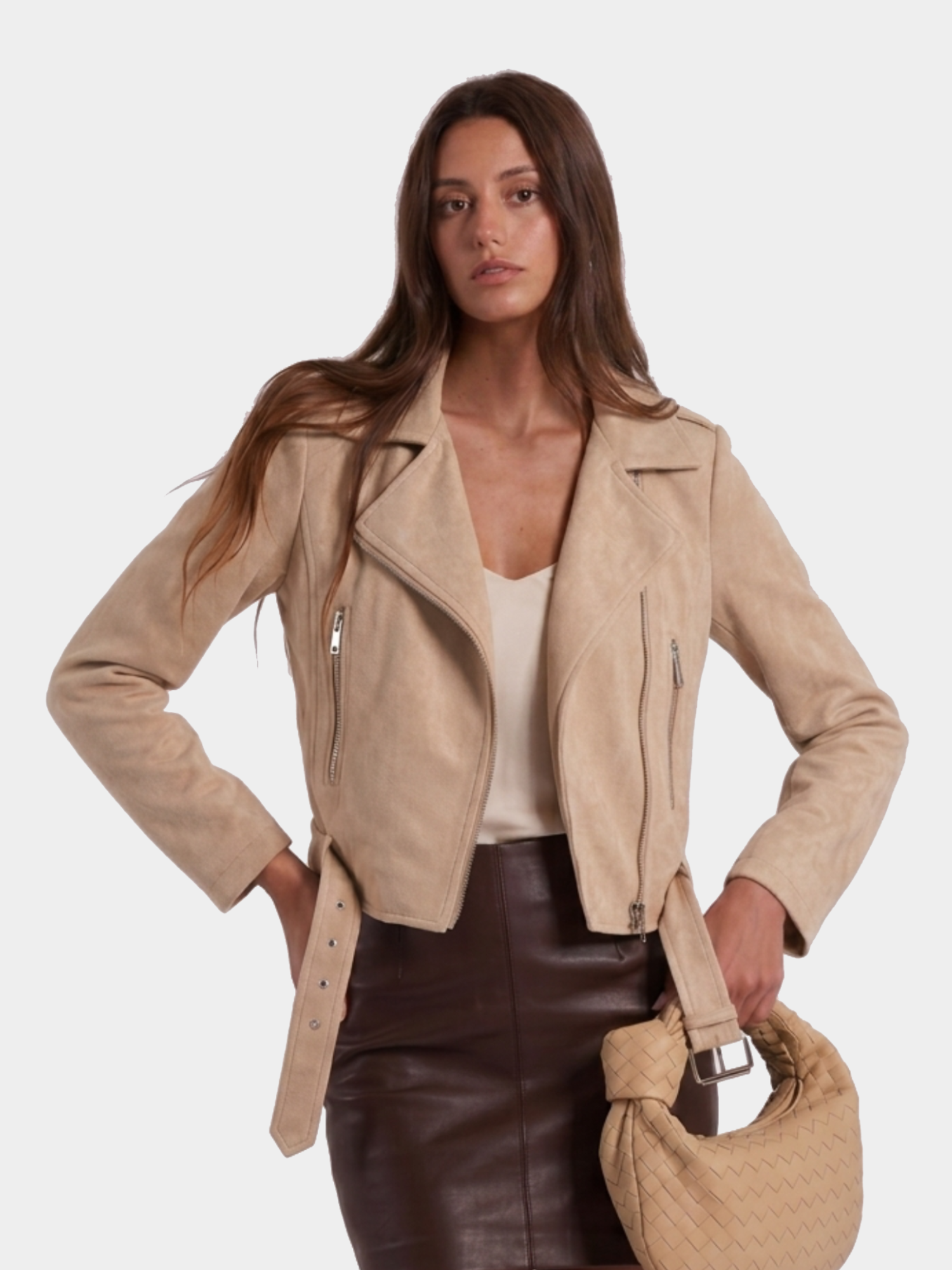 SUEDE BIKER JAKNA SA KAIŠEM