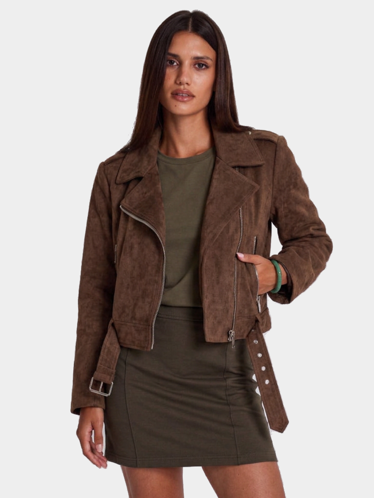 SUEDE BIKER JAKNA SA KAIŠEM